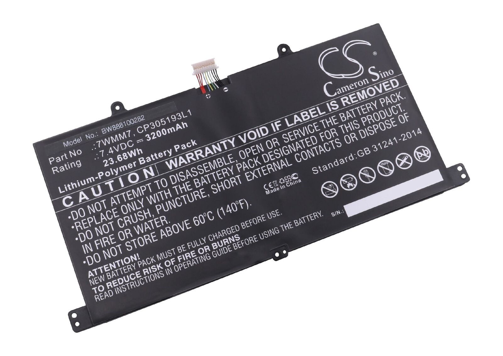 Dell 7WMM7, CP305193L1, DL011301-PLP22G0 3200mAh 7,4V Li-Polymer compatible battery