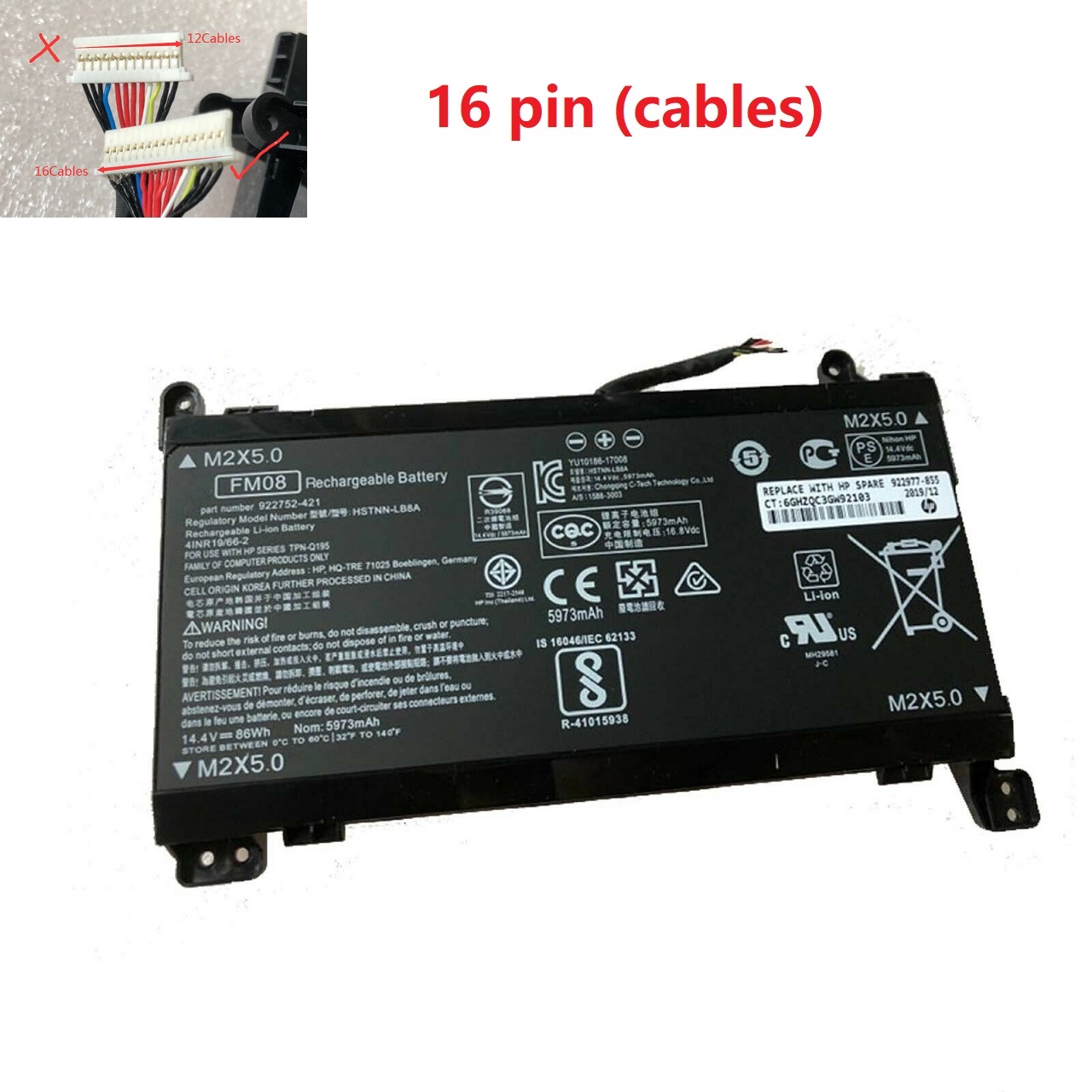 16-Pin FM08 HP Omen 17 HSTNN-LB8B 922753-421 922977-855 TPN-Q195 compatible battery