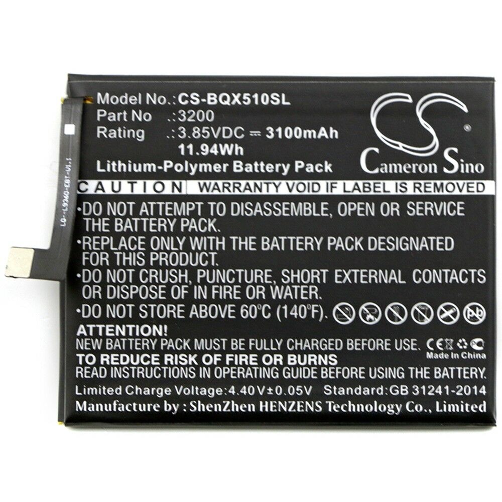 Li-Polymer BQ Aquaris X5 Plus + 3200 3100mAh 3,85V compatible Battery