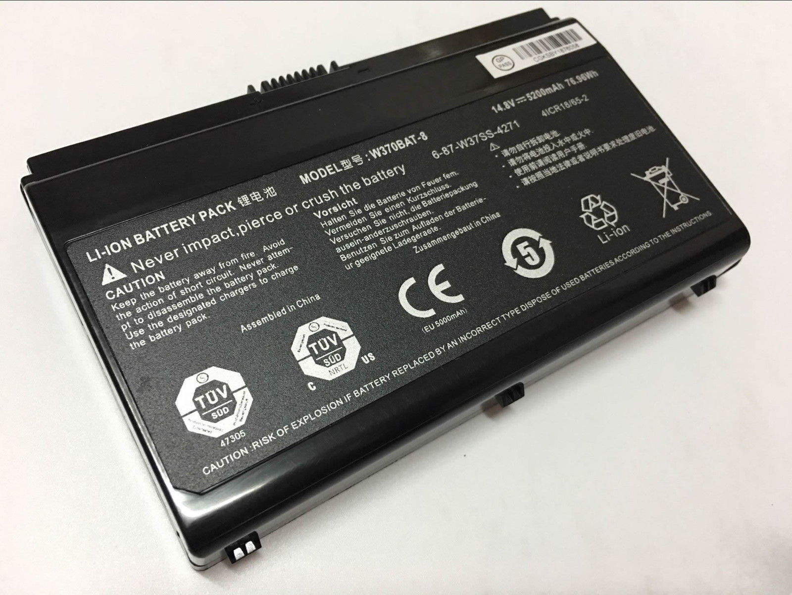 14.8v 5200mAh W370BAT-8 Clevo Schenker XMG A722 6-87-W370S-427 compatible battery
