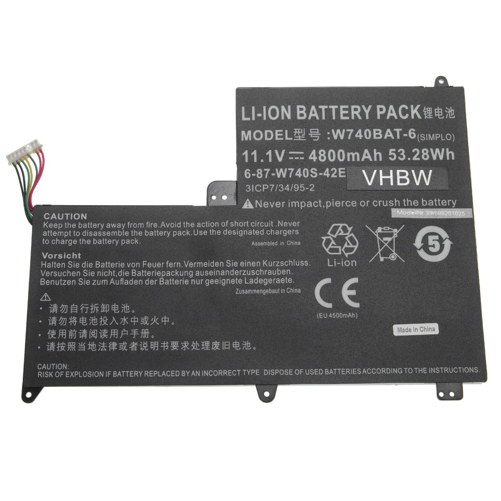 W740BAT-6 6-87-W740S-42E1 3ICP7/34/95-2 CLEVO W740SU S413 compatible battery - Click Image to Close